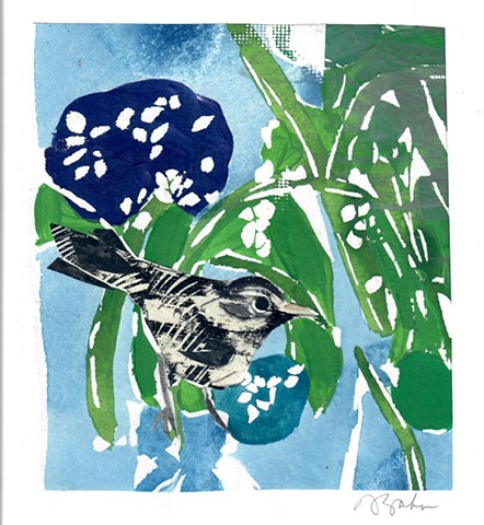 Black and White Warbler with Hydrangea (sold)