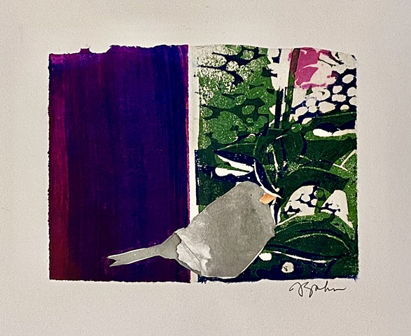Sparrow with Purple and Cyclamens (sold)