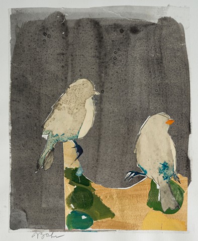 Two Sparrows on Grey and Gold