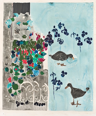 Two Ducks with Morning Glories