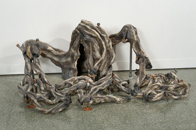 carved, twisted, trees, ceramic, sculpture, annie b campbell
