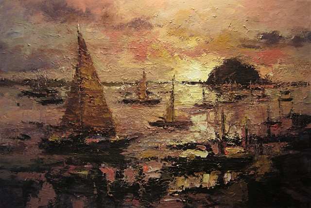 Paintings of Morro Bay, paintings of sail boats, seascape, Morro Rock, California, Paintings of Morro Bay, Morro Bay California, artwork of Morro Bay