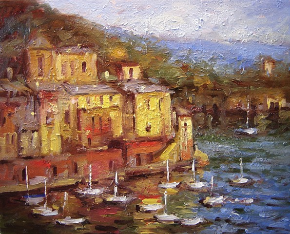 Portofino, boats, water, sunlight, 