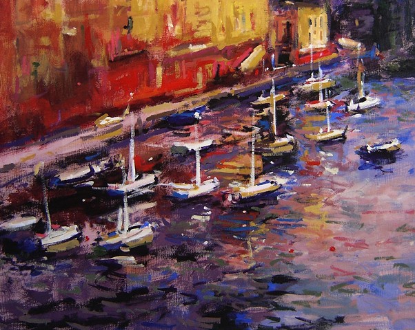 Portofino, boats, water, sunlight, 