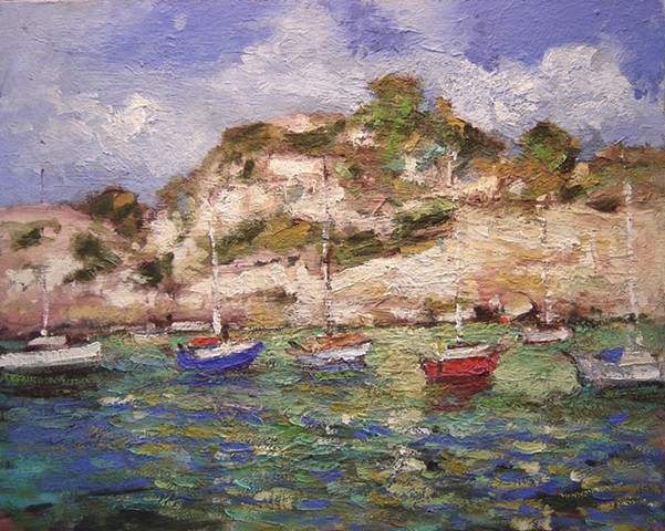 Le Calanques, boats, France, paintings of France, paintings of the Mediterranean, Cassis, 