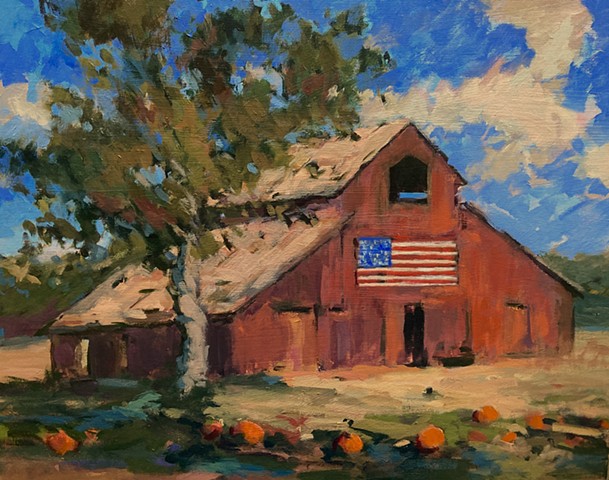 American barn with pumpkins