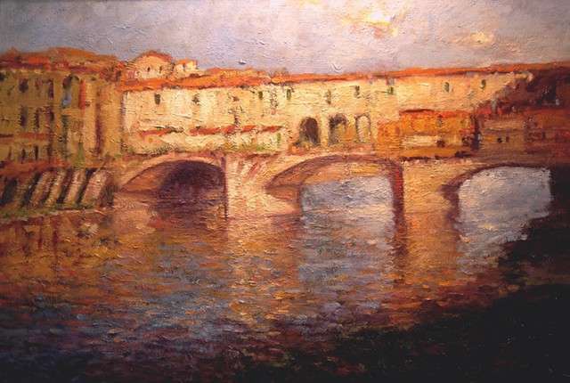 Ponte Vecchio bridge Florence Italy. Oil painting of Italy, painting of Ponte Vecchio, 