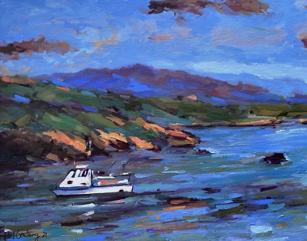 Mo's boat, painting of a fishing boat, central California coast