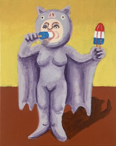 Woman Dressed As A Bat With 2 Popsicles (Study)