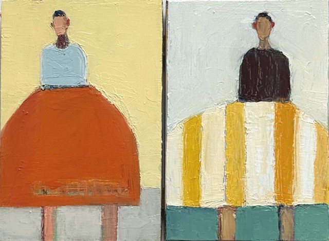 Small Figures #480, 9"x12", oil on cigar box, unframed, $1,150