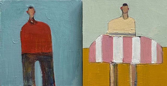 Small Figures #479, 7"x13", oil on cigar box, unframed, $1,100