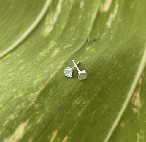 hammered square silver studs