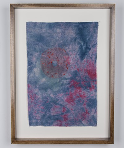 Eternal, 2016. Hand embroidery on indigo and acid dyed raw silk, 21.75” x 14.50”.