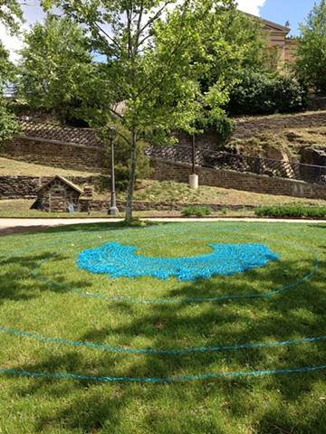 Labyrinth (BLUE), 2014. Crocheted ribbon, dimensions variable.