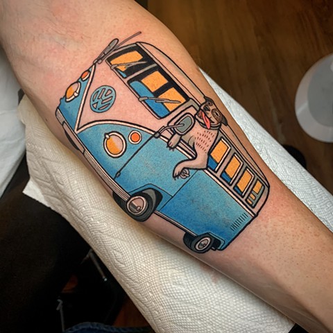 volkswagen BUS tattoo by tattoo artist dave wah at stay humble tattoo company in baltimore maryland the best tattoo shop in baltimore maryland
