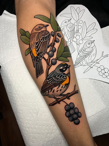 yellow rumped warbler tattoo by dave wah