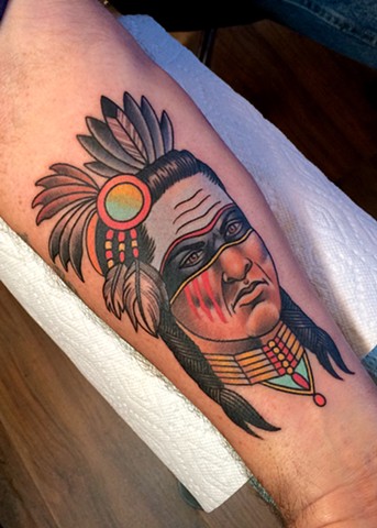 native american warrior tattoo by dave wah at stay humble tattoo company in baltimore maryland the best tattoo shop in baltimore maryland