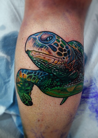 sea turtle tattoo by dave wah