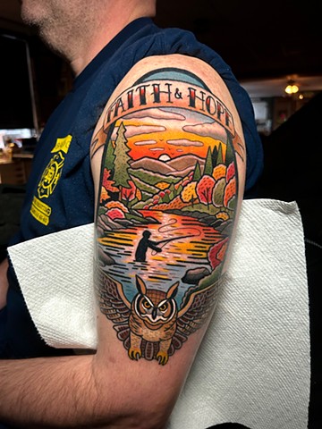 traditional landscape tattoo by dave wah