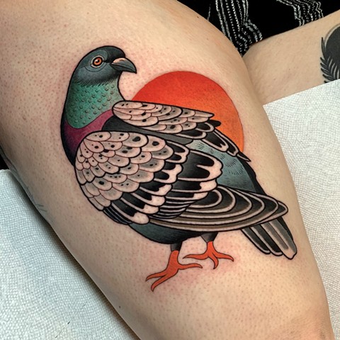 pigeon tattoo by tattoo artist dave wah at stay humble tattoo company in baltimore maryland the best tattoo shop in baltimore maryland