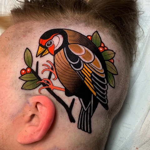 BIRD TATTOO ON HEAD BY DAVE WAH