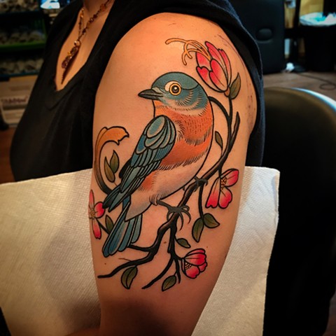 eastern bluebird tattoo by dave wah at stay humble tattoo company in baltimore maryland the best tattoo shop and artist in baltimore maryland
