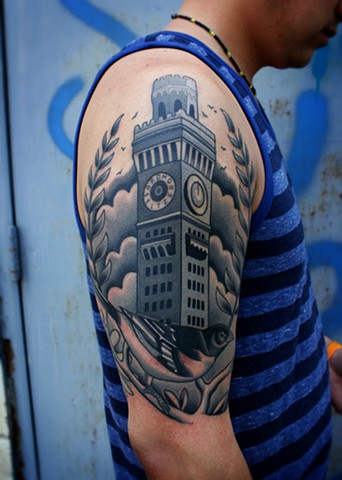 bromo seltzer building tattoo and oriole tattoo by dave wah