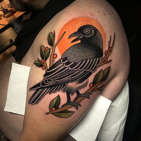 crow tattoo by tattoo artist dave wah at stay humble tattoo company in baltimore maryland the best tattoo shop in baltimore maryland