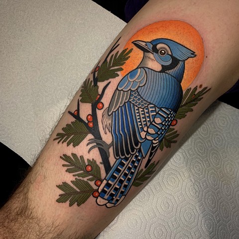 blue jay tattoo by tattoo artist dave wah at stay humble tattoo company in baltimore maryland the best tattoo shop in baltimore maryland