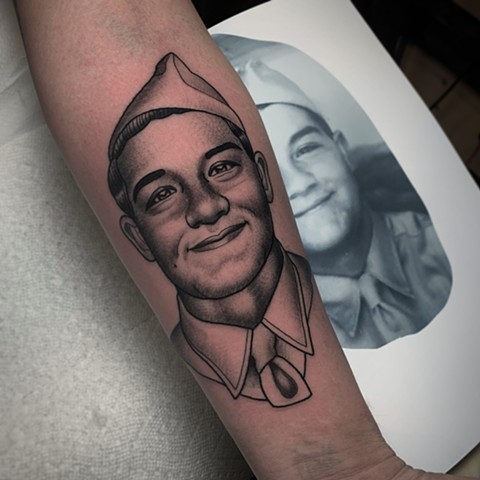 BLACK AND GREY PORTRAIT TATTOO BY DAVE WAH