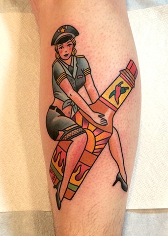 pin up tattoo by dave wah at stay humble tattoo company in baltimore maryland the best tattoo shop in baltimore maryland
