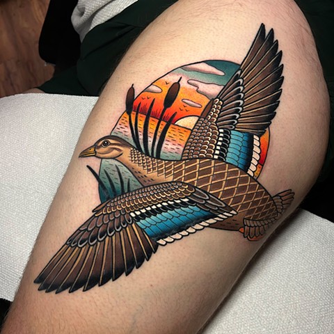 female mallard duck tattoo by dave wah