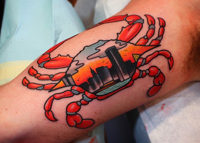 maryland crab tattoo by dave wah at stay humble tattoo company in baltimore maryland