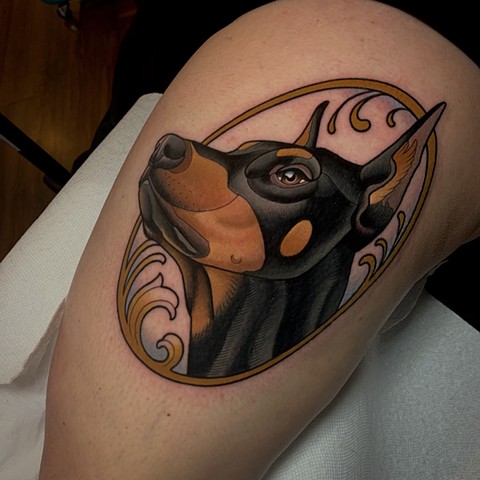 dog portrait tattoo by tattoo artist dave wah at stay humble tattoo company in baltimore maryland the best tattoo shop in baltimore maryland