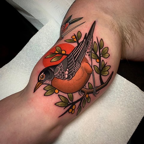 american robin bird tattoo by tattoo artist dave wah at stay humble tattoo company in baltimore maryland the best tattoo shop in baltimore maryland