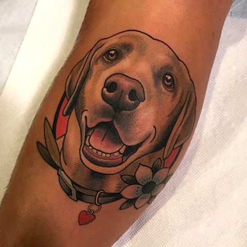 dog portrait tattoo by dave wah at stay humble tattoo company in baltimore maryland the best tattoo shop and artist in baltimore maryland