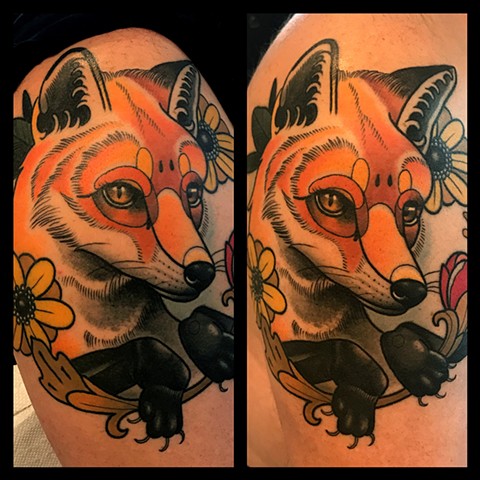 fox tattoo by tattoo artist dave wah at stay humble tattoo company in baltimore maryland the best tattoo shop in baltimore maryland