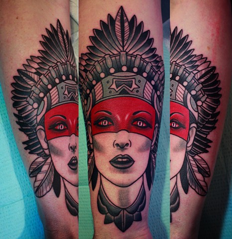 indian head tattoo by dave wah at stay humble tattoo company in baltimore maryland