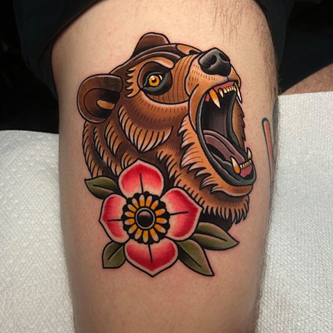traditional bear tattoo by dave wah