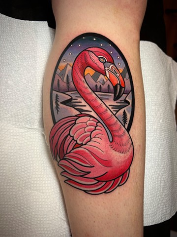 flamingo tattoo by dave wah