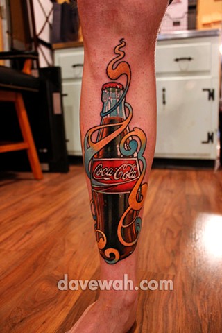 coca-cola bottle tattoo by dave wah at stay humble tattoo company in baltimore maryland the best tattoo shop in baltimore maryland