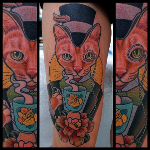 Cat tattoo by Dave Wah