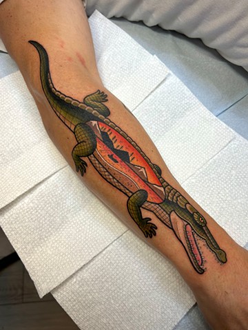 alligator and landscape tattoo by dave wah