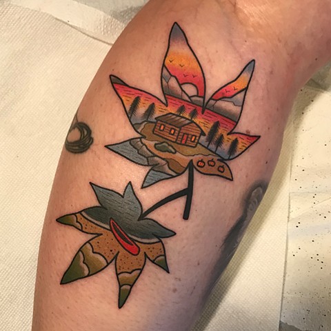 traditional landscape tattoo by dave wah at stay humble tattoo company in baltimore maryland the best tattoo shop and artist in baltimore maryland