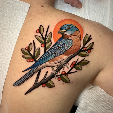 eastern bluebird tattoo by tattoo artist dave wah at stay humble tattoo company in baltimore maryland the best tattoo shop in baltimore maryland