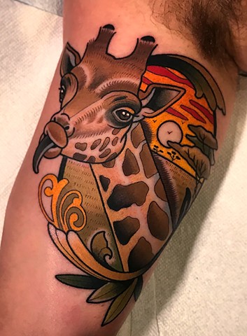 giraffe tattoo by dave wah at stay humble tattoo company in baltimore maryland the best tattoo shop and artist in baltimore maryland