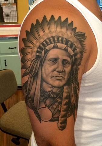 native american warrior tattoo by dave wah at stay humble tattoo company in baltimore maryland the best tattoo shop in baltimore maryland