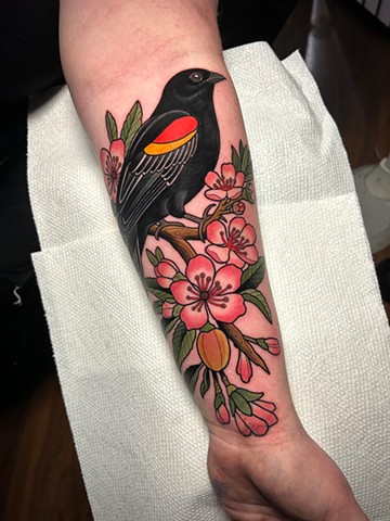 red winged black bird tattoo by dave wah