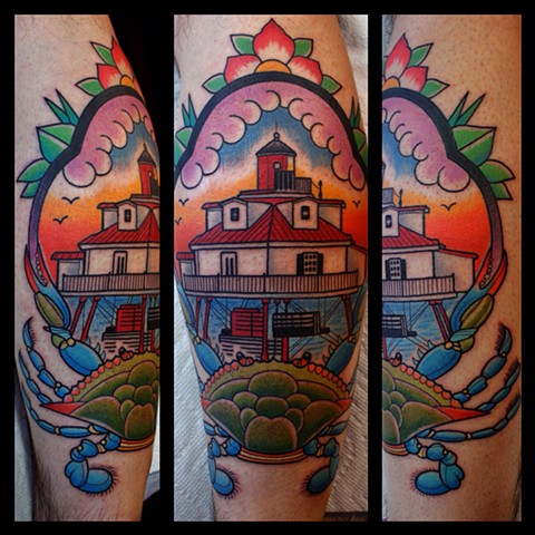 thomas point lighthouse tattoo by dave wah at stay humble tattoo company in baltimore maryland