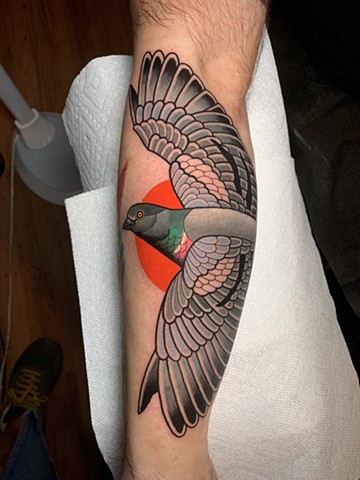 pigeon tattoo by tattoo artist dave wah at stay humble tattoo company in baltimore maryland the best tattoo shop in baltimore maryland